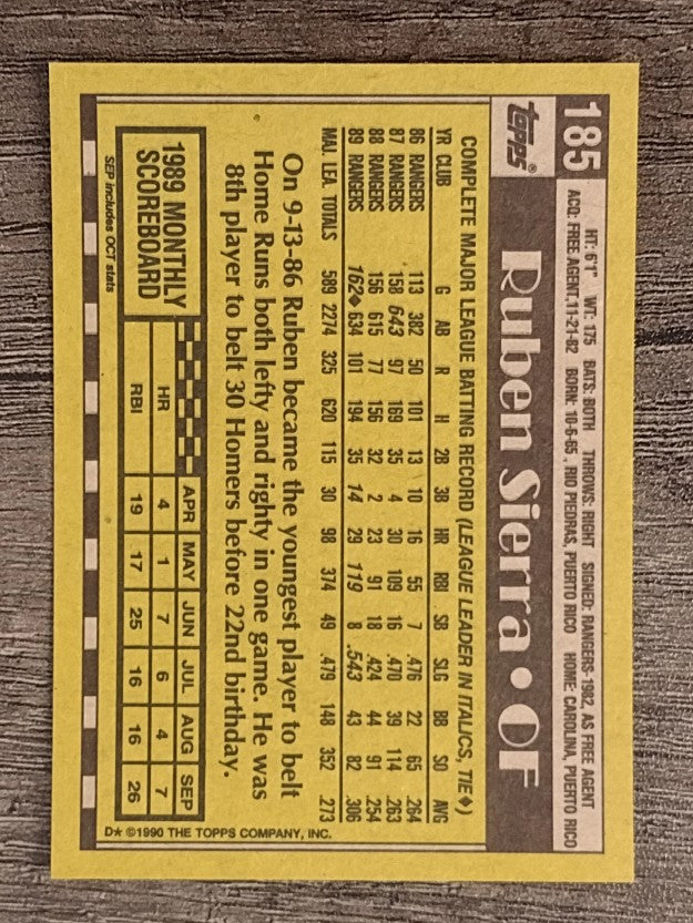 1990 Topps #185 Ruben Sierra