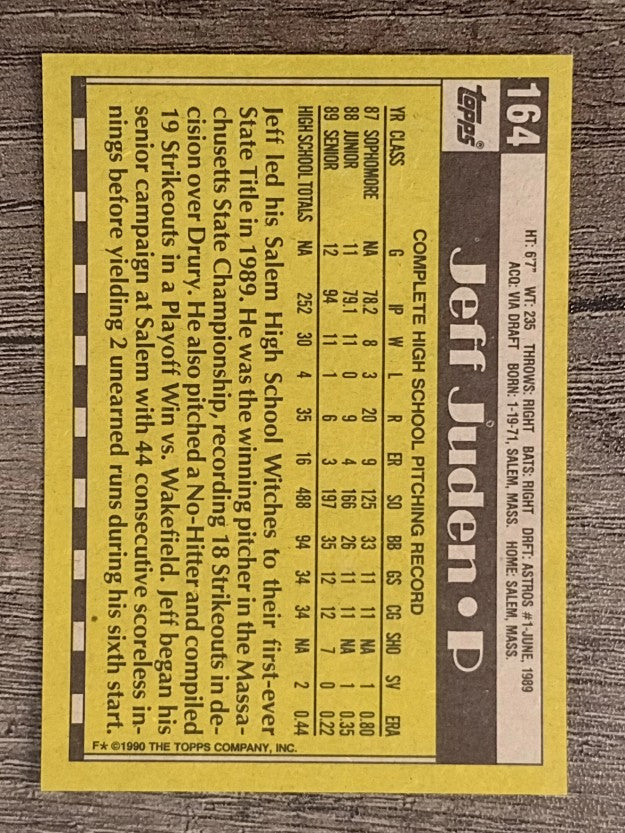 1990 Topps #164 Jeff Juden FDP RC