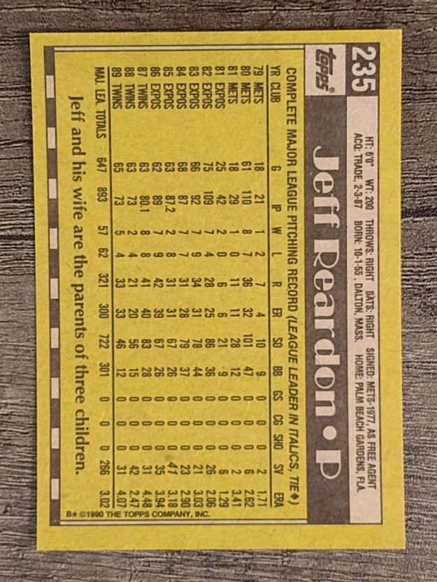 1990 Topps #235 Jeff Reardon