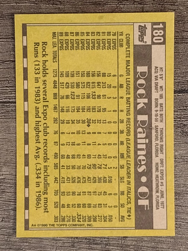 1990 Topps #180 Tim Raines