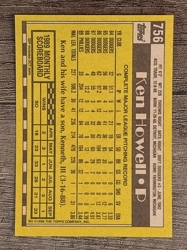 1990 Topps #756 Ken Howell