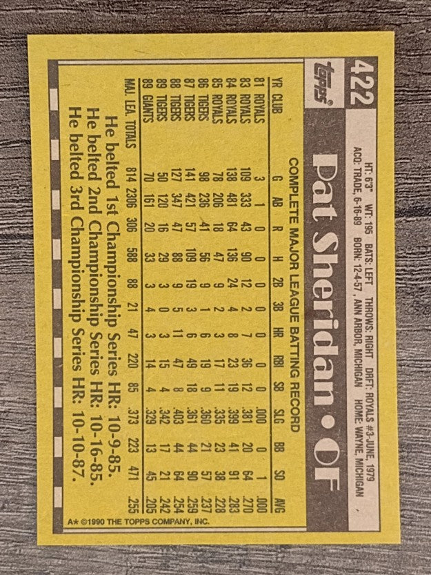 1990 Topps #422 Pat Sheridan