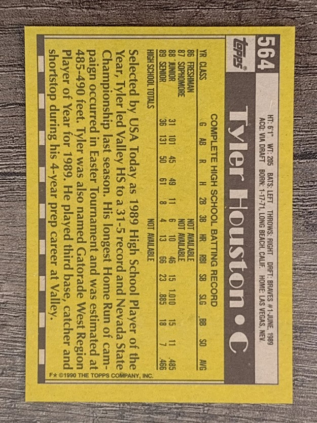 1990 Topps #564 Tyler Houston FDP RC