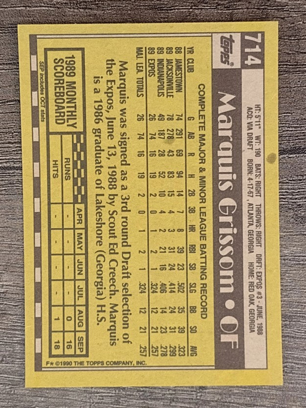 1990 Topps #714 Marquis Grissom RC