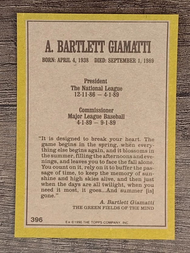 1990 Topps #396 Bart Giamatti MEM