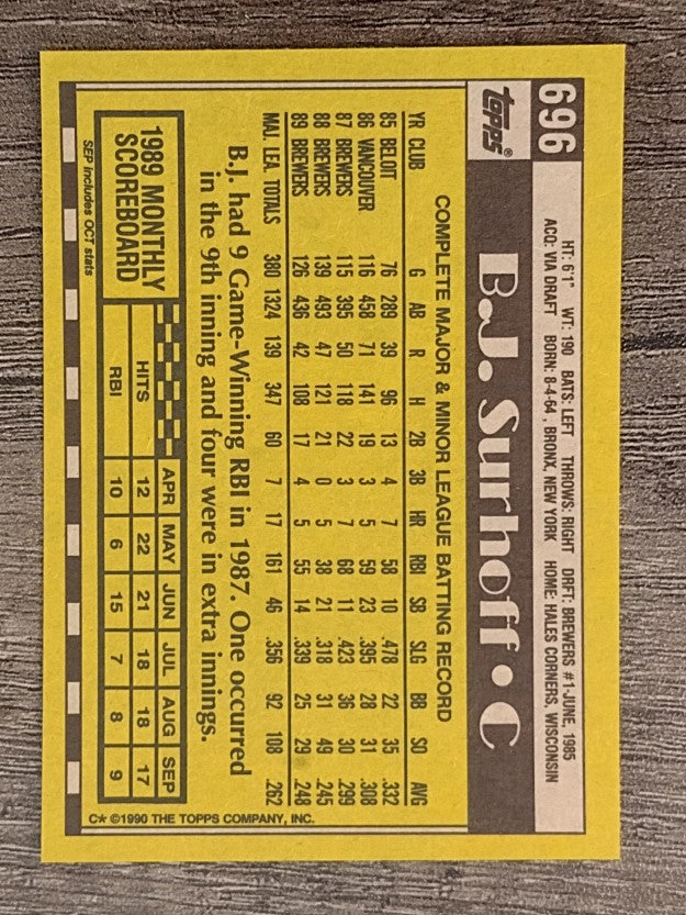 1990 Topps #696 B.J. Surhoff