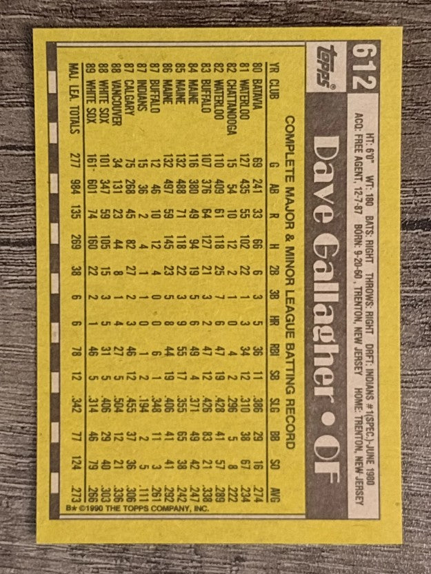 1990 Topps #612 Dave Gallagher