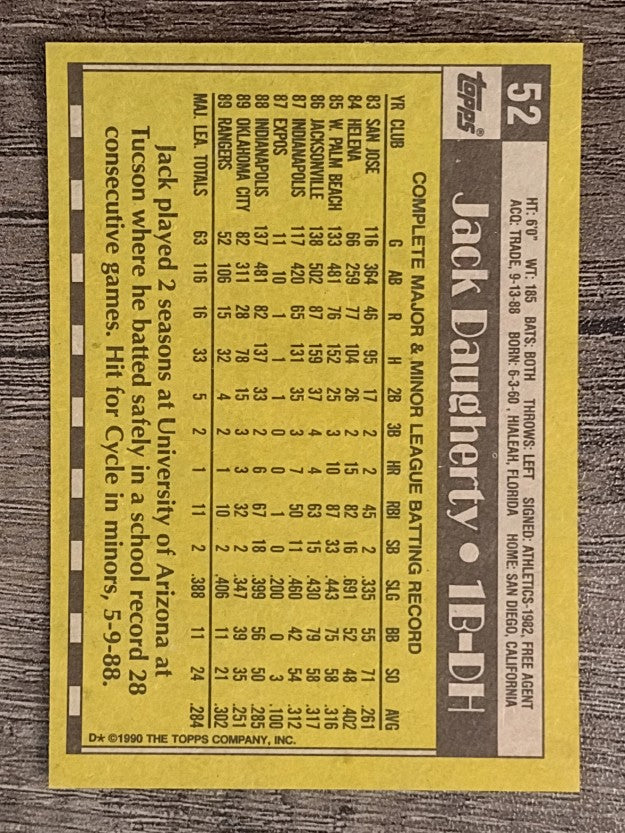 1990 Topps #52 Jack Daugherty RC