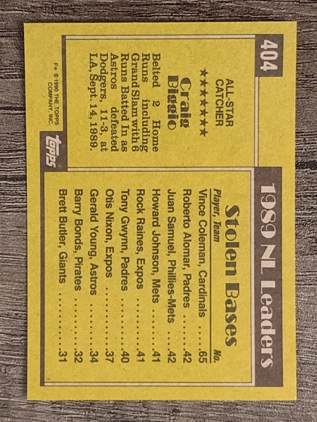 1990 Topps #404 Craig Biggio AS