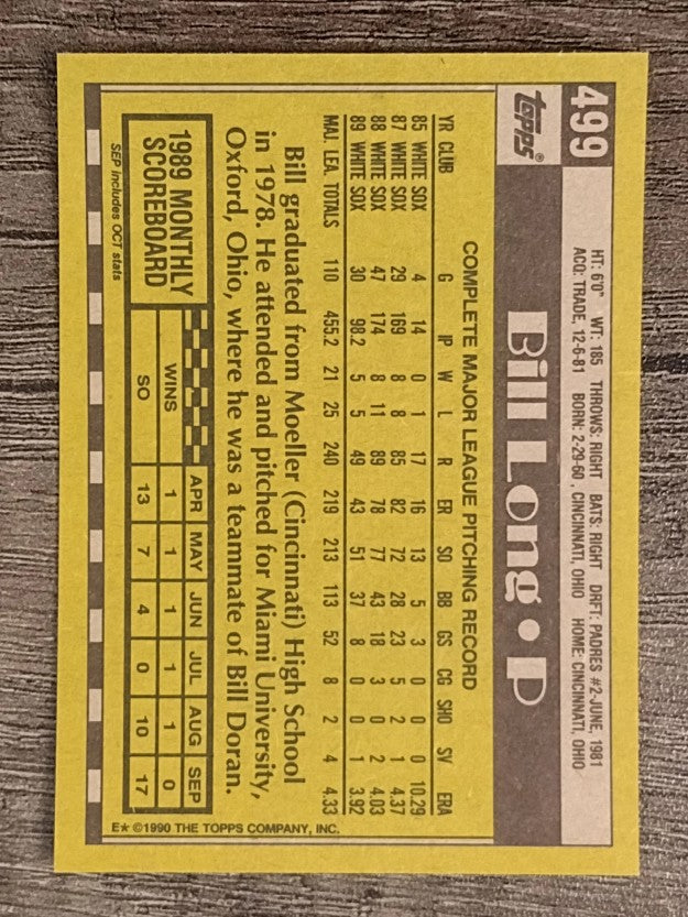 1990 Topps #499 Bill Long
