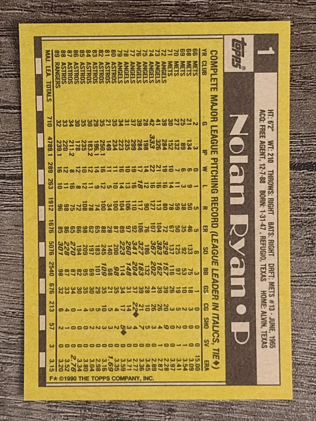 1990 Topps #1 Nolan Ryan