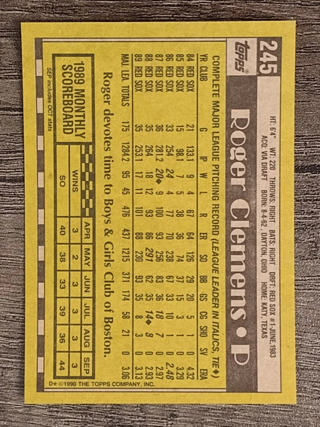 1990 Topps #245 Roger Clemens