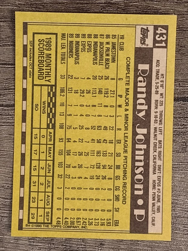 1990 Topps #431 Randy Johnson