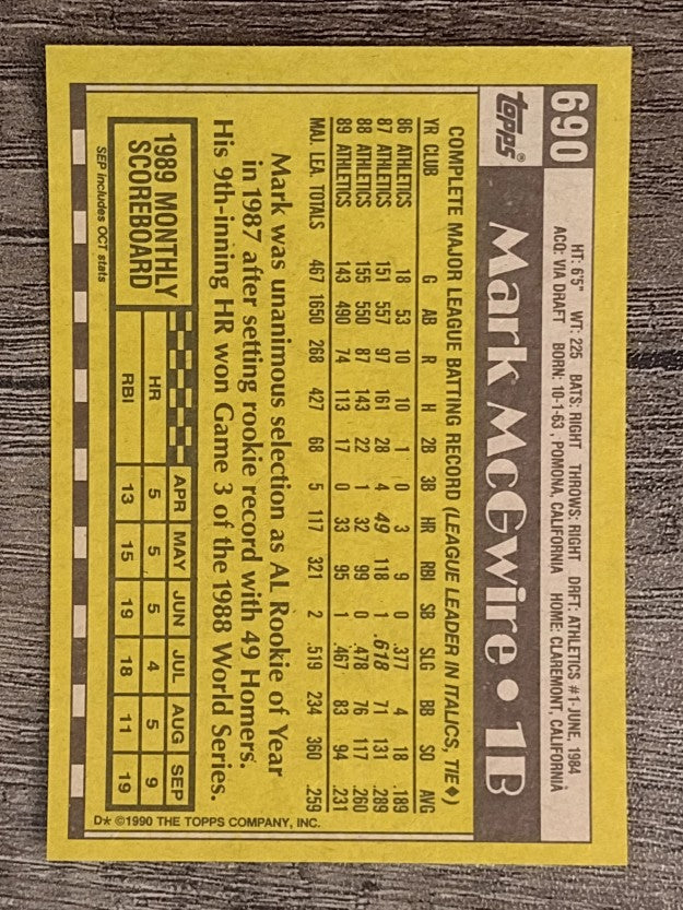 1990 Topps #690 Mark McGwire