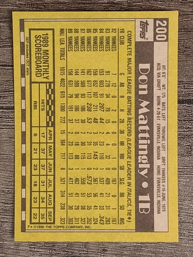 1990 Topps #200 Don Mattingly