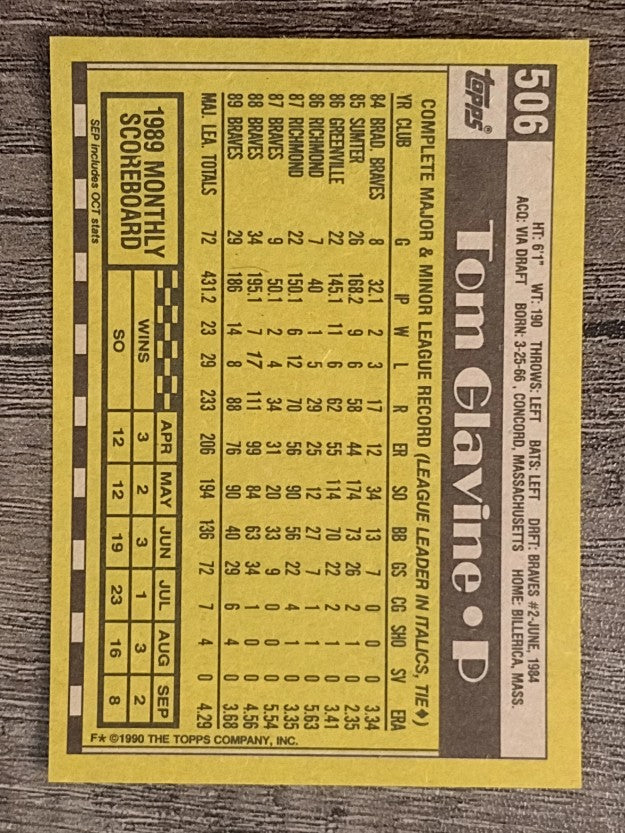 1990 Topps #506 Tom Glavine