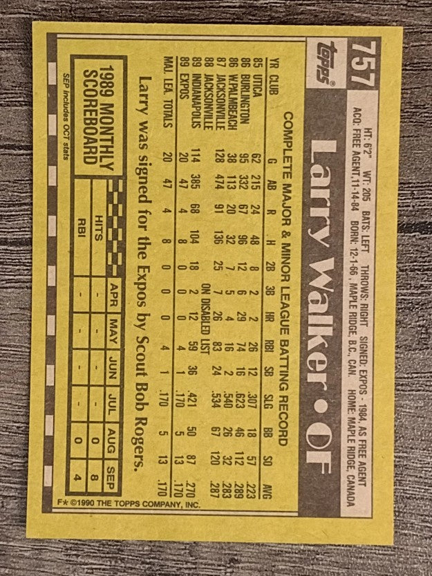 1990 Topps #757 Larry Walker RC