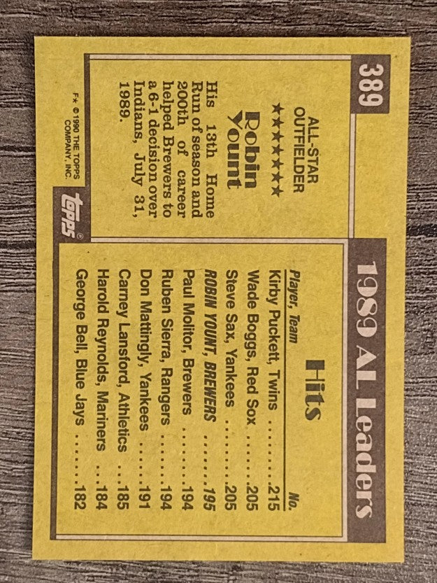 1990 Topps #389 Robin Yount AS
