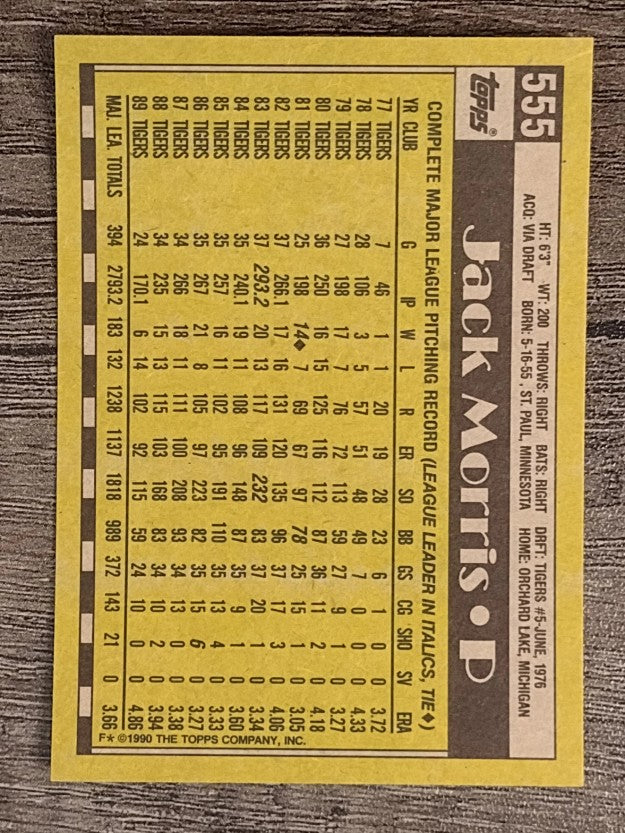 1990 Topps #555 Jack Morris
