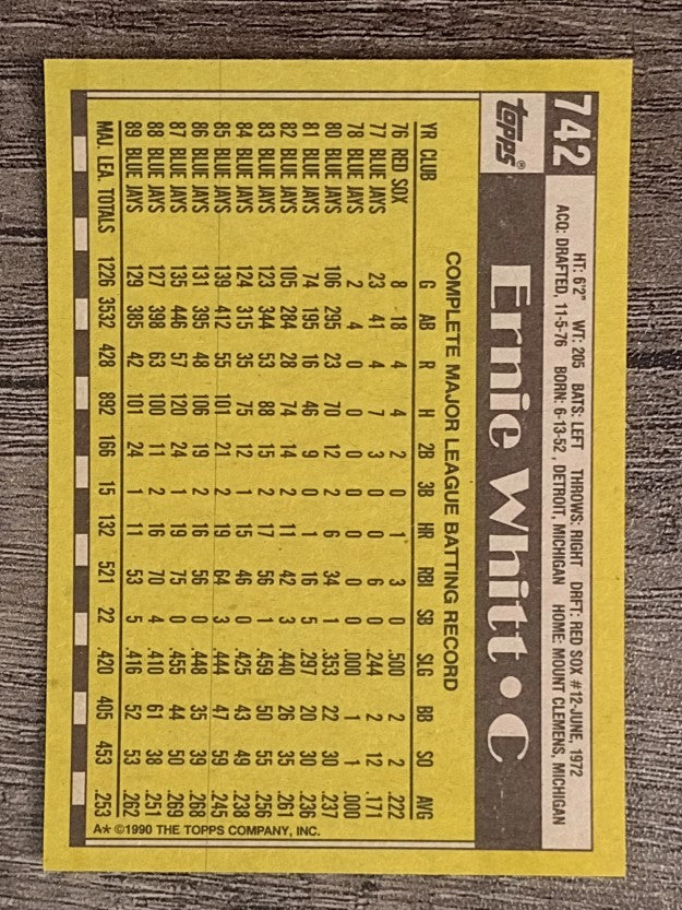 1990 Topps #742 Ernie Whitt