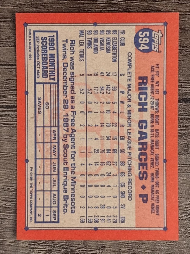 1991 Topps #594 Rich Garces RC