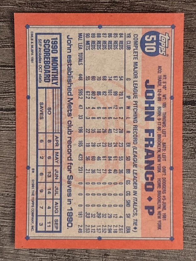 1991 Topps #510 John Franco