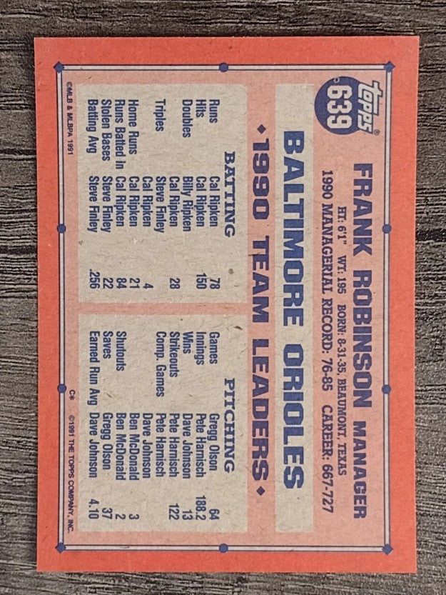 1991 Topps #639 Frank Robinson MG