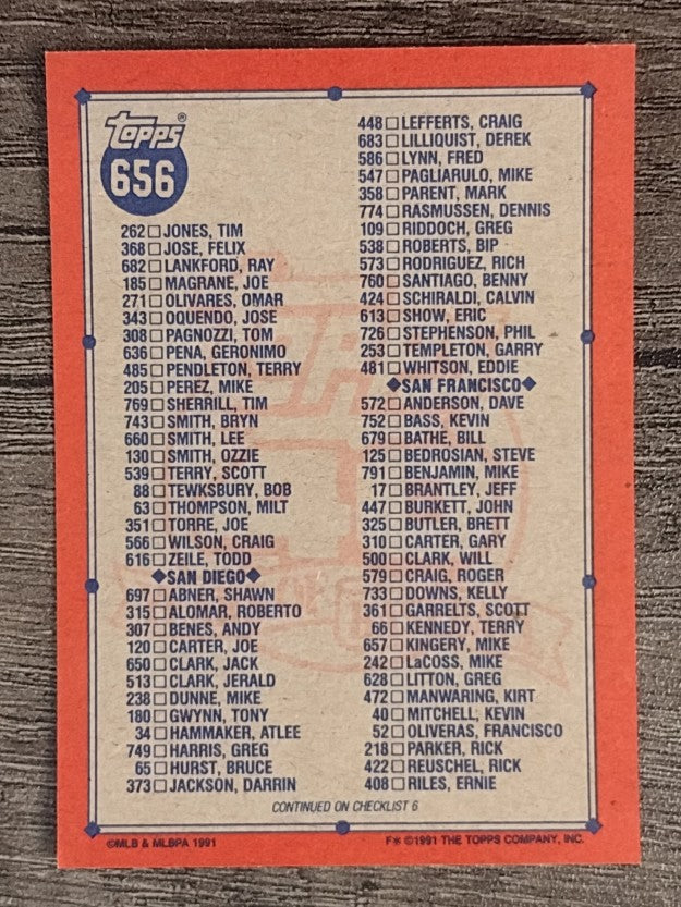 1991 Topps #656A Checklist 5 ERR/348 Vicente Palacios