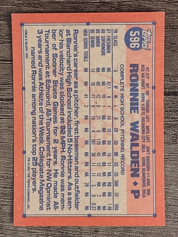 1991 Topps #596 Ronnie Walden RC