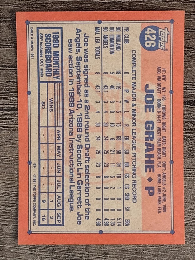 1991 Topps #426 Joe Grahe RC