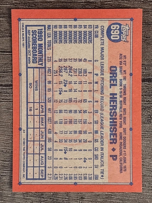 1991 Topps #690 Orel Hershiser