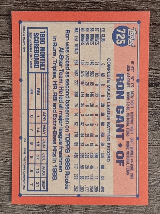 1991 Topps #725 Ron Gant