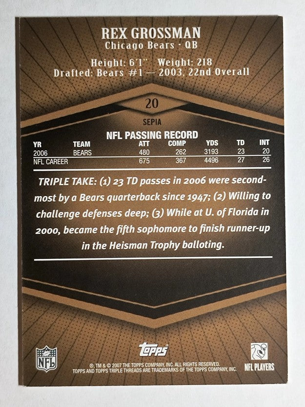 2007 Topps Triple Threads Sepia #20 Rex Grossman