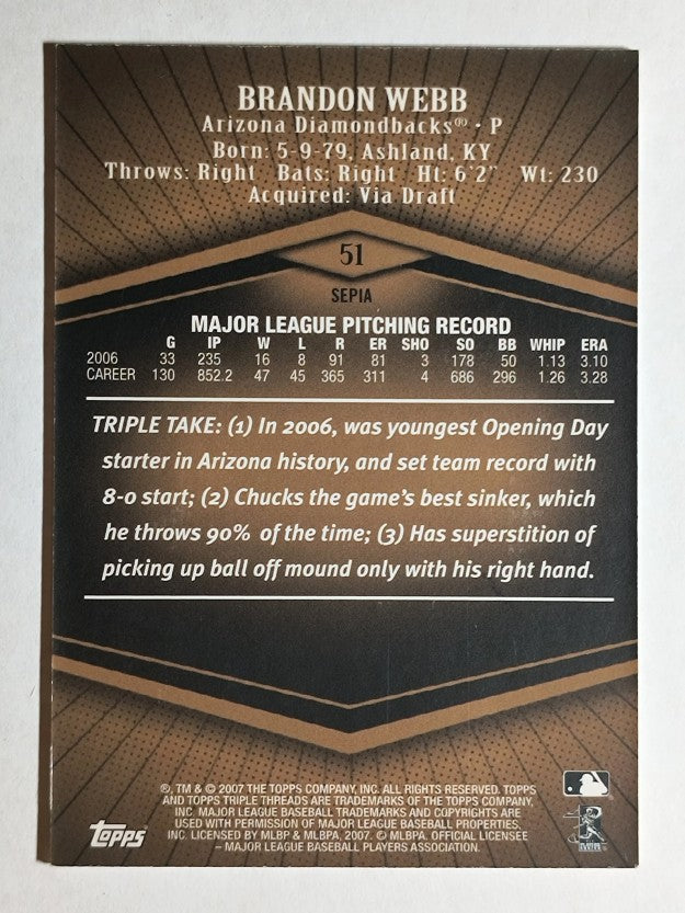 2007 Topps Triple Threads Sepia #51 Brandon Webb