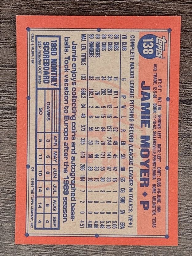 1991 Topps #138 Jamie Moyer