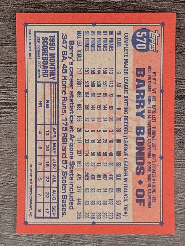 1991 Topps #570 Barry Bonds