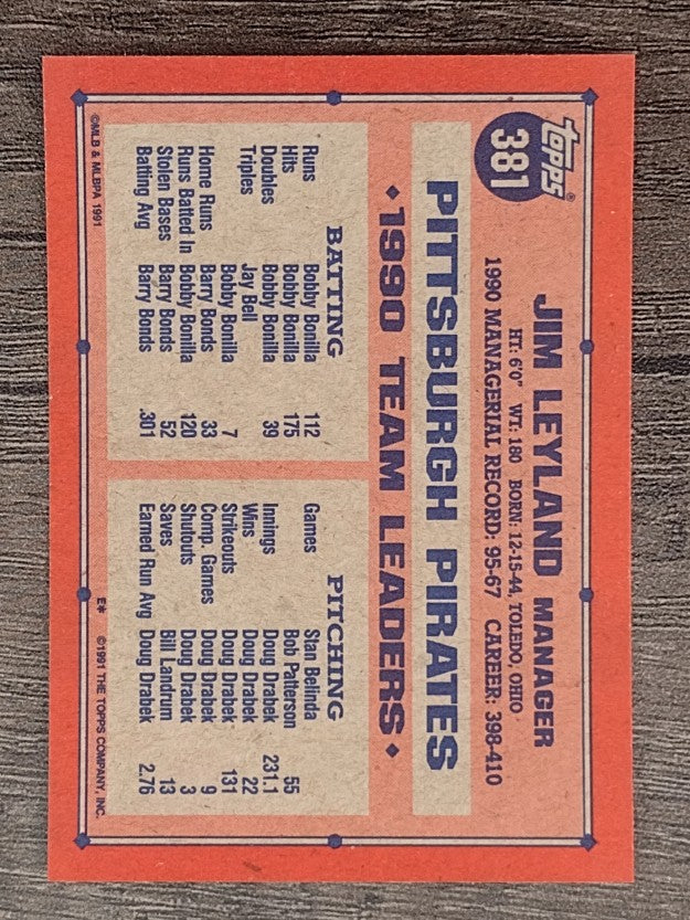 1991 Topps #381 Jim Leyland MG