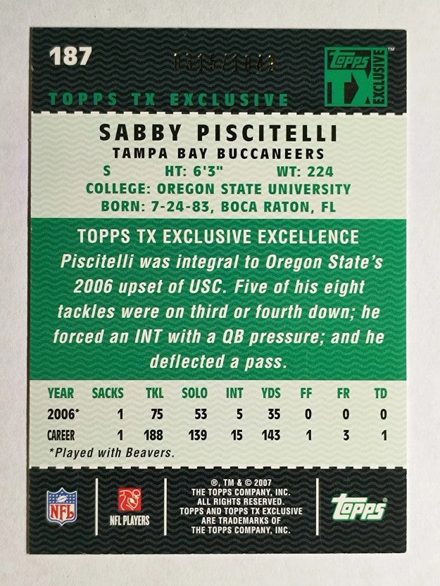 2007 Topps TX Exclusive #187 Sabby Piscitelli/1049 RC