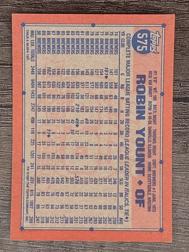1991 Topps #575 Robin Yount