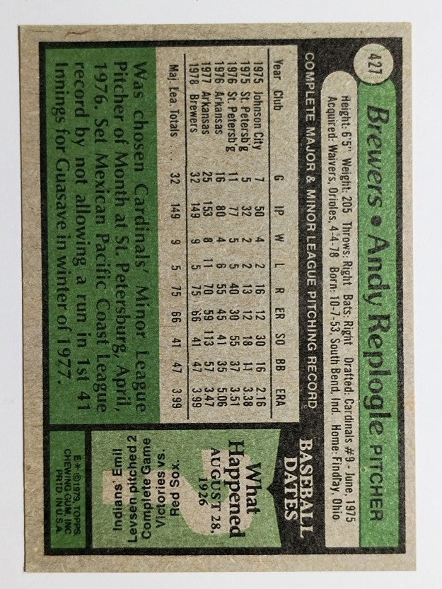1979 Topps #427 Andy Replogle RC (EXMT)