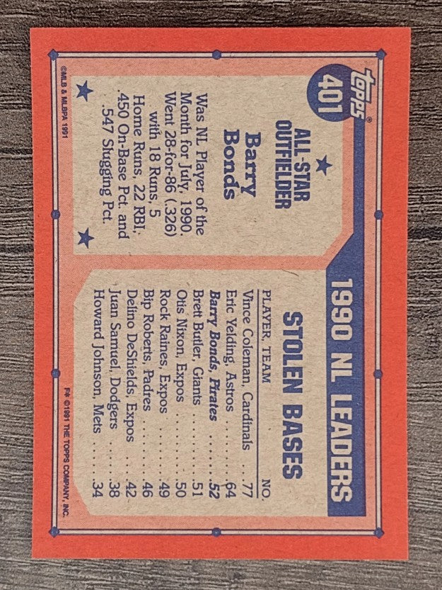 1991 Topps #401 Barry Bonds AS
