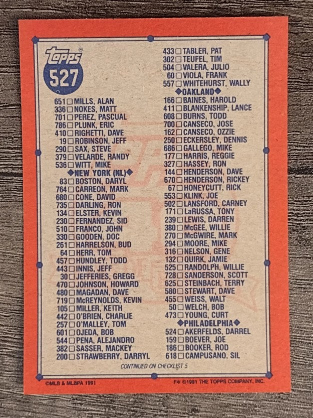 1991 Topps #527A Checklist 4 ERR/105 Keith Miller/719 Kevin McReynolds