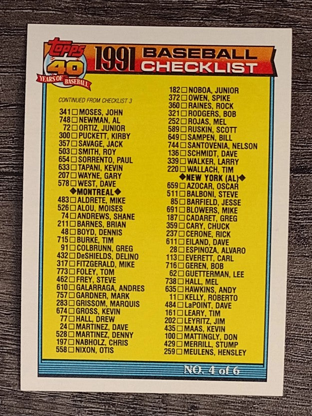 1991 Topps #527A Checklist 4 ERR/105 Keith Miller/719 Kevin McReynolds