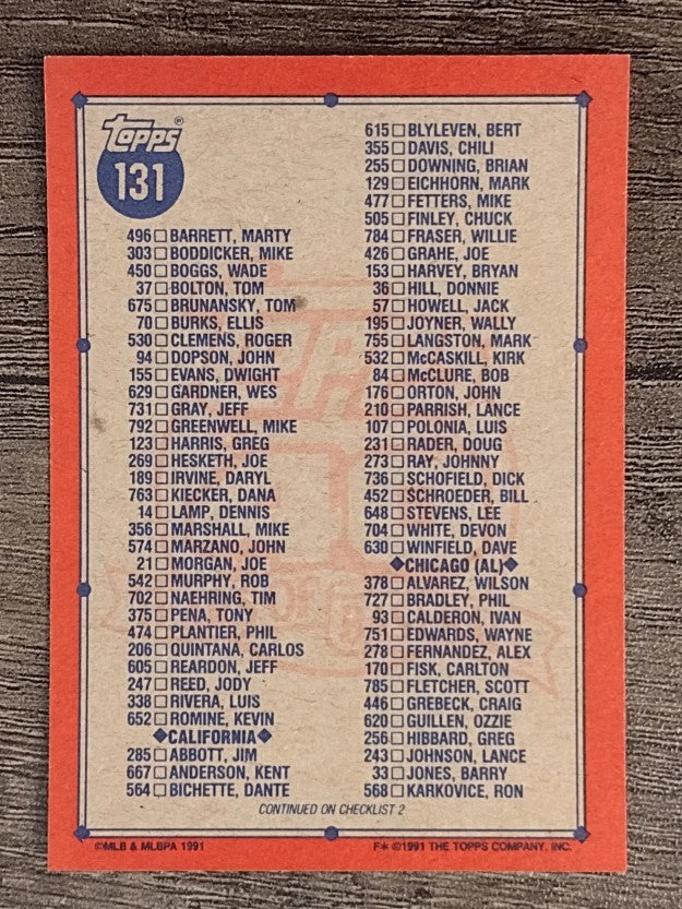 1991 Topps #131A Checklist 1 ERR/727 Phil Bradley