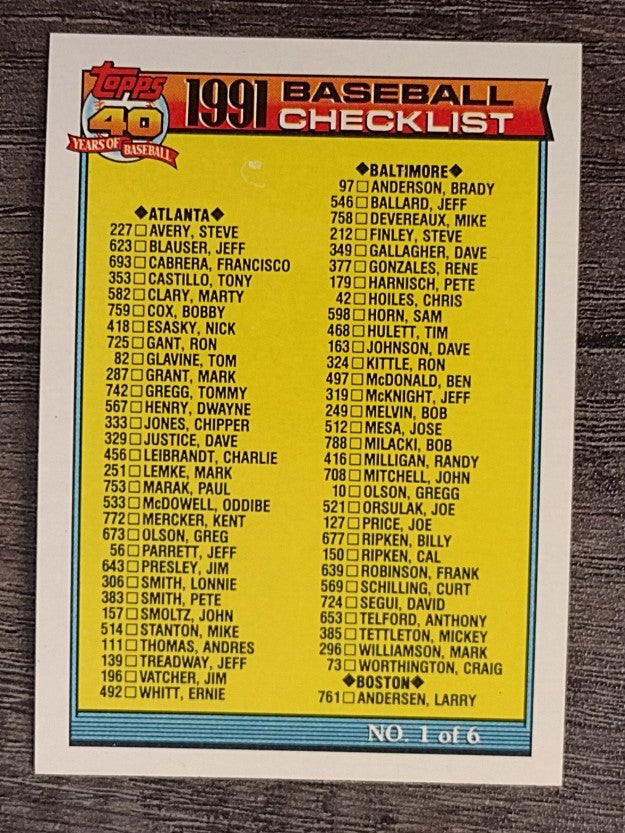 1991 Topps #131A Checklist 1 ERR/727 Phil Bradley