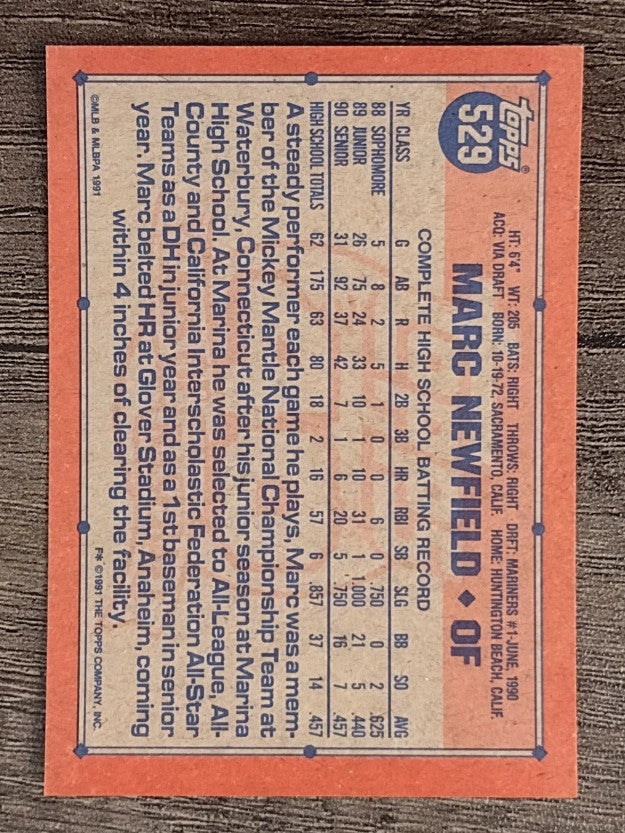 1991 Topps #529 Marc Newfield RC
