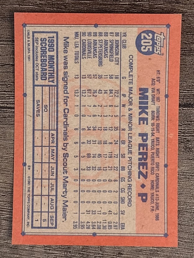 1991 Topps #205 Mike Perez RC
