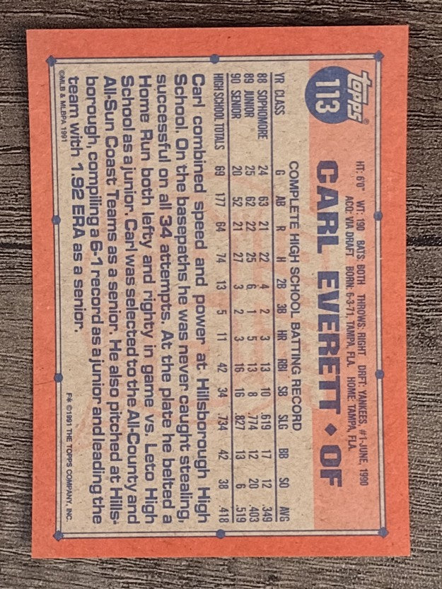 1991 Topps #113 Carl Everett RC