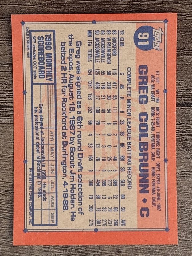 1991 Topps #91 Greg Colbrunn RC
