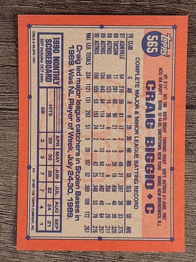 1991 Topps #565 Craig Biggio